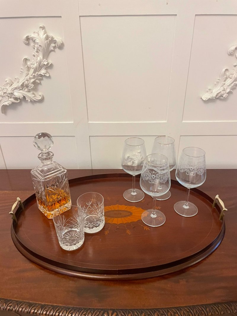 Antique Edwardian Quality Mahogany Inlaid Oval Tea Tray - Image 2